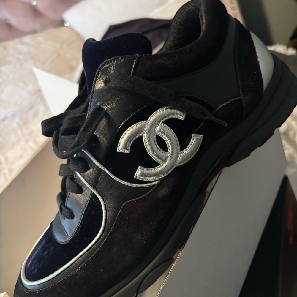 CHANEL Men's Black and White Sneakers